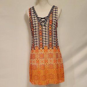 My Michelle Blue Orange Short Dress With Laces